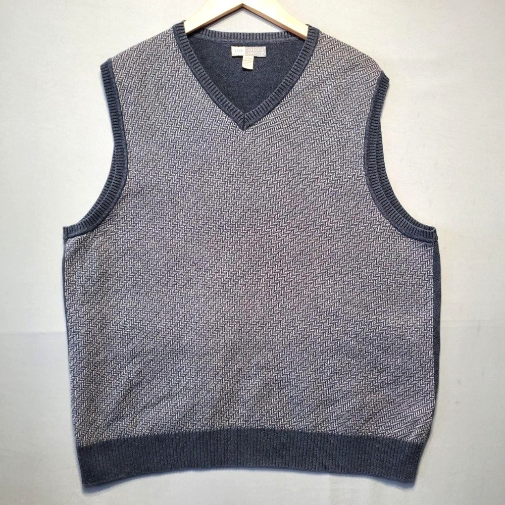 Joseph Abboud‎ Herringbone Sweater Vest Mens XL Gray Cotton Knit Business Casual
